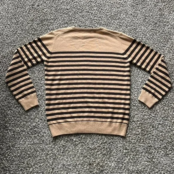 Saks Fifth Avenue Blouse Women XL Brown Black Striped 100% Cashmere Luxury Chic - Picture 4 of 7